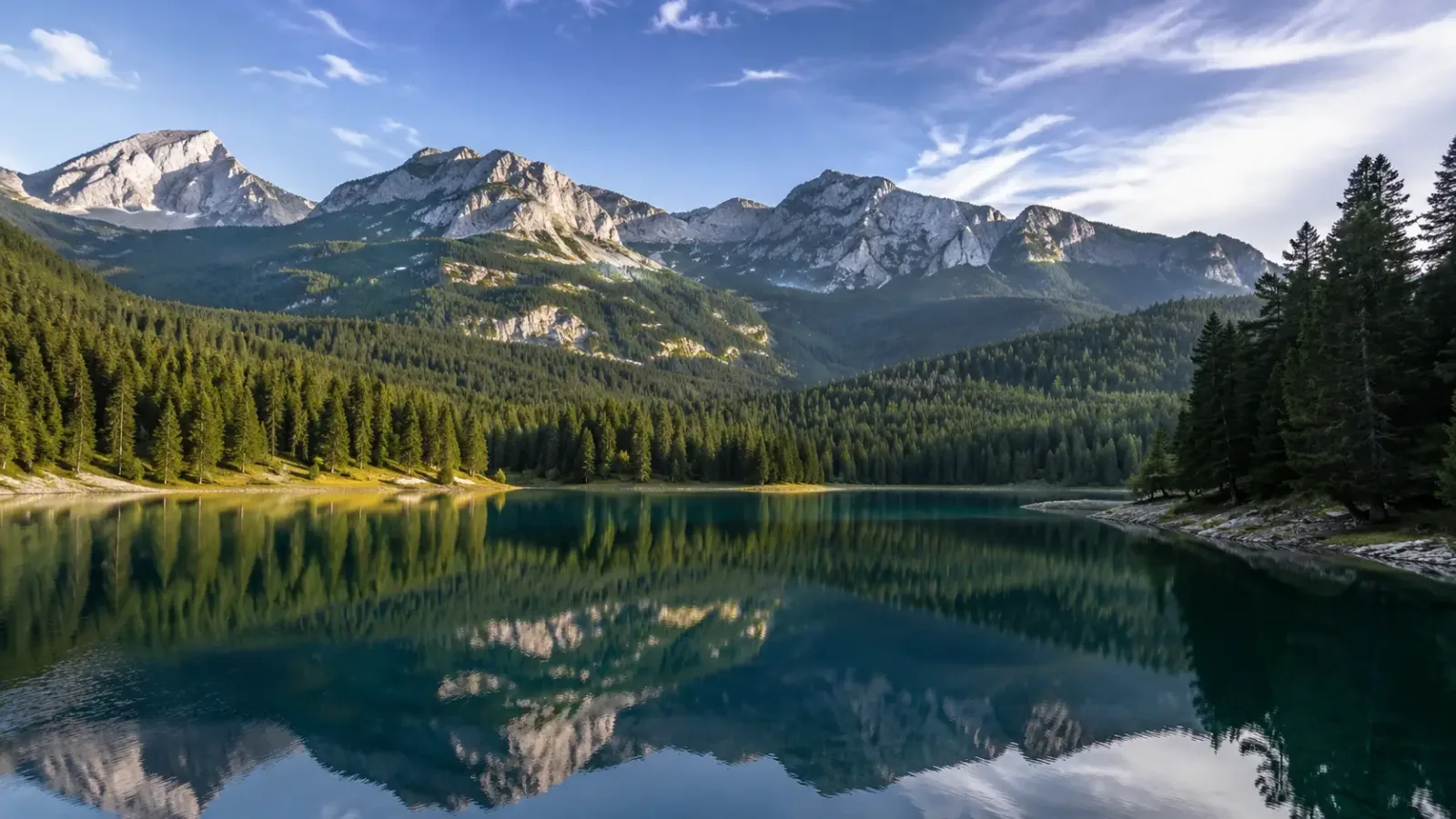 Ledovcové Černé jezero v národním parku Durmitor obklopené horami