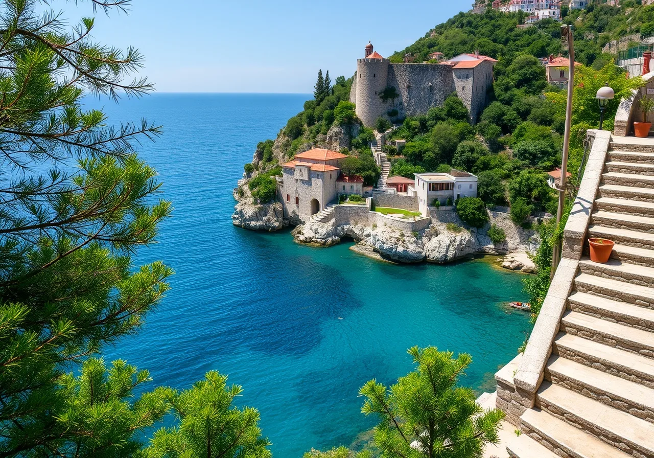 Pohled na vstup do Boky Kotorské z výšky nad Herceg Novi
