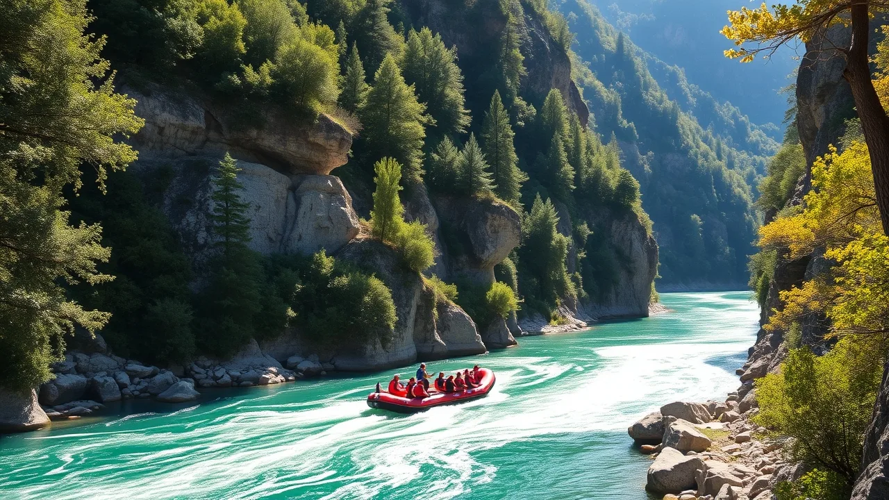 Rafting na smaragdové řece Tara v hlubokém kaňonu